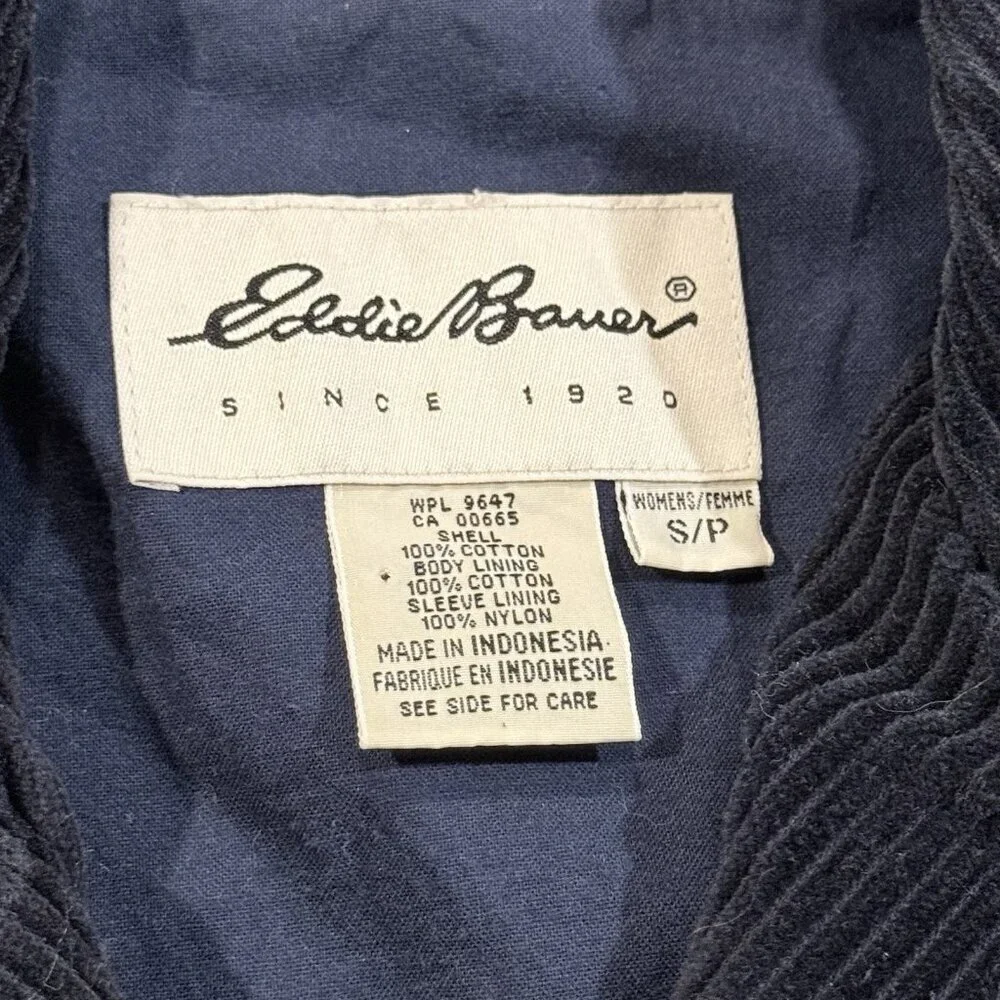 Vintage 90s Eddie Bauer Womens Small Blue Corduroy Barn Wide Wale Chore Coat